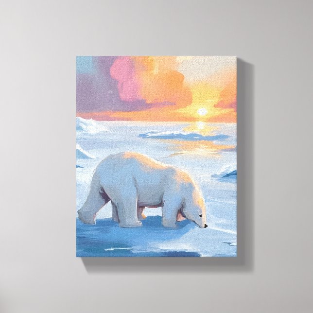 Polar Bear Winter Watercolor Animal Painting Canvas Print (Front)