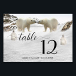 Polar Bear Winter Wedding Table Number Card<br><div class="desc">Wedding table number card featuring a snow covered mountain landscape with two bears and festive lanterns. Beautiful for animal and nature lovers and a winter wedding celebration.</div>