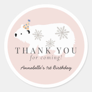 Polar Bear Winter Wonderland Pink Birthday Classic Round Sticker