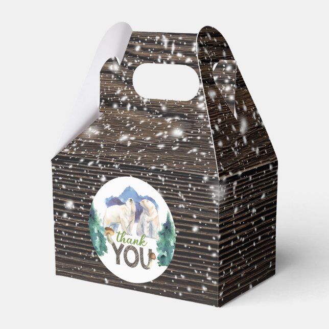 Polar Bear Winter Wood Snow Thank you Favour Box (Front Side)