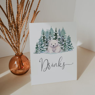Polar Bear Winter Woodland Baby Shower Drinks Pedestal Sign