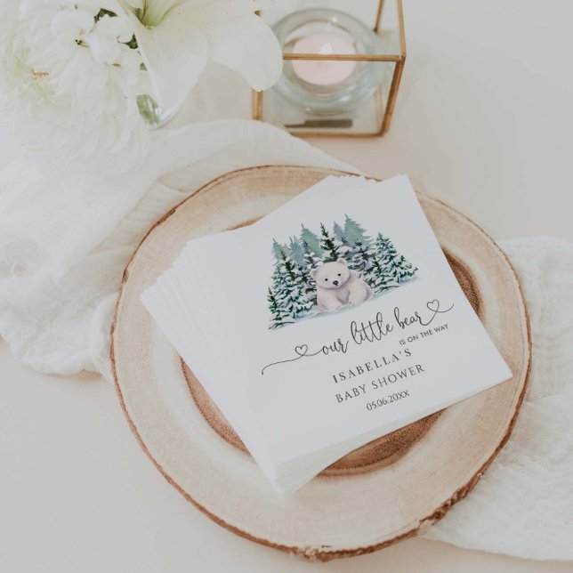 Polar Bear Winter Woodland Minimalist Baby Shower Napkin (Creator Uploaded)