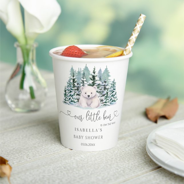Polar Bear Winter Woodland Minimalist Baby Shower  Paper Cups (Insitu)