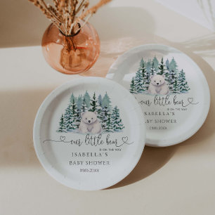 Polar Bear Winter Woodland Minimalist Baby Shower Paper Plate