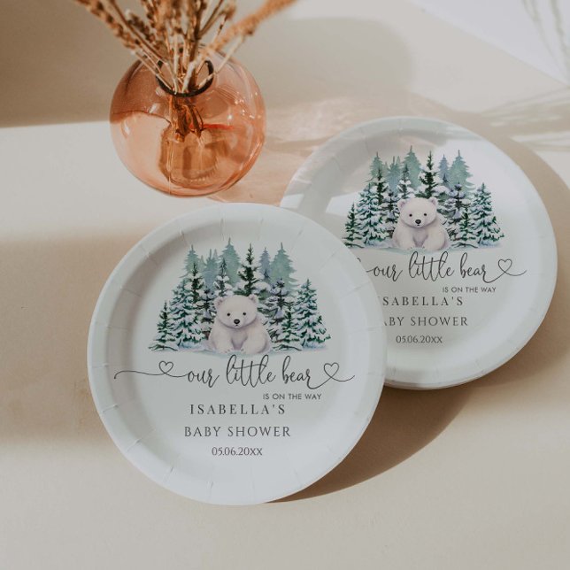 Polar Bear Winter Woodland Minimalist Baby Shower Paper Plate (Creator Uploaded)