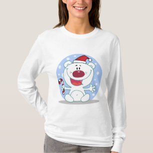 Polar Bear With Candy Cane Holiday Tshirts
