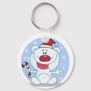 Polar Bear With Candy Cane Holiday Tshirts Key Ring