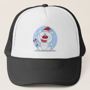 Polar Bear With Candy Cane Holiday Tshirts Trucker Hat