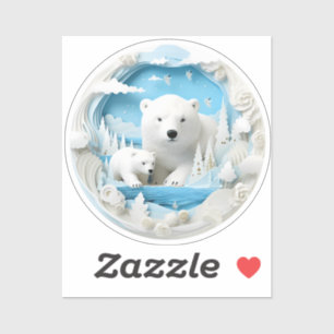 Polar Bear with Cub Arctic Ocean White Winter