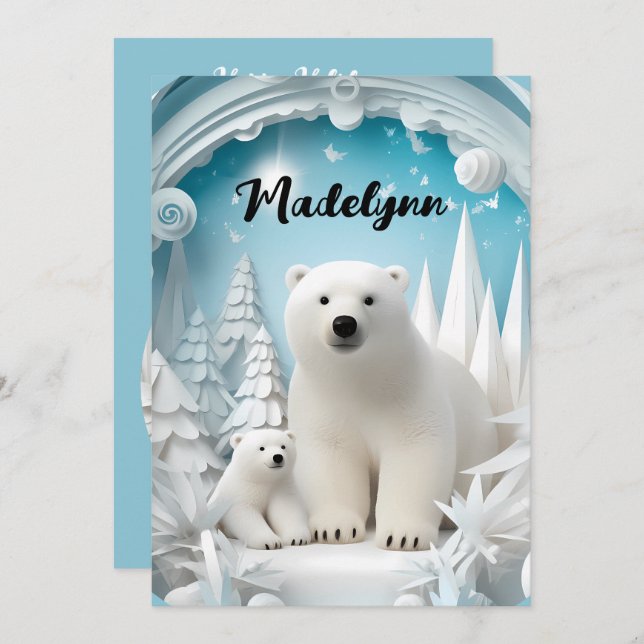 Polar Bear with Cub Arctic Ocean White Winter  Holiday Card (Front/Back)