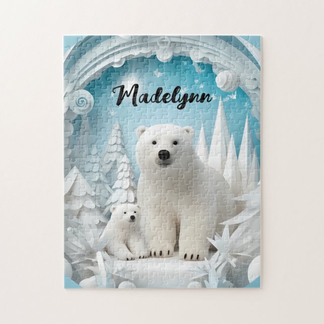 Polar Bear with Cub Arctic Ocean White Winter  Jigsaw Puzzle (Vertical)