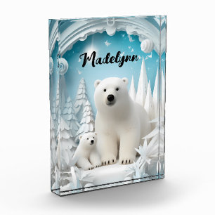 Polar Bear with Cub Arctic Ocean White Winter Photo Block