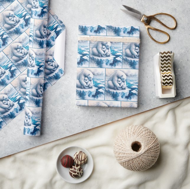 Polar Bear With Her Cub On a Glacier Wrapping Paper (Crafts)