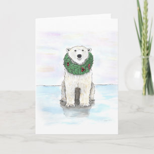 Polar Bear with Holiday Wreath Card