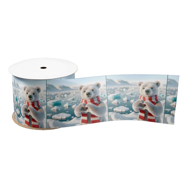 Polar Bear With Paws Forming a Heart Satin Ribbon (Spool)