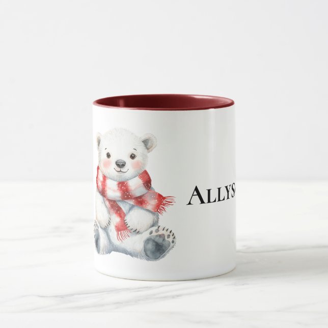 Polar Bear with Peppermint Red White Scarf Mug (Center)