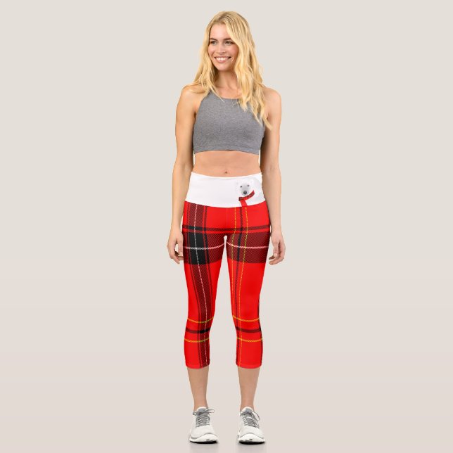 Polar Bear with Plaid Scarf Waist Capri Leggings (Front)