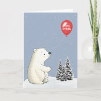 Polar Bear With Red Birthday Balloon