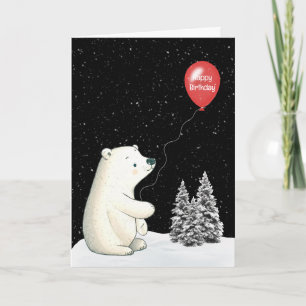 Polar Bear With Red Birthday Balloon Card