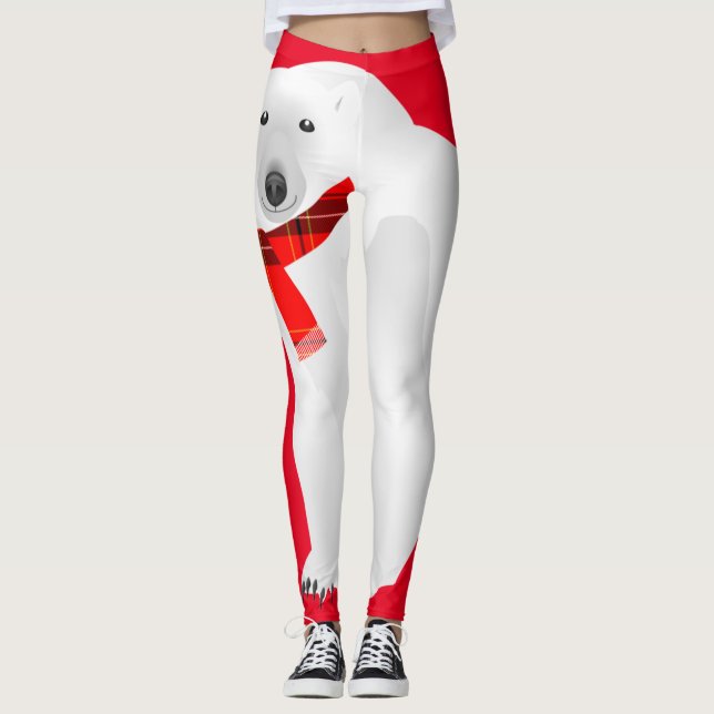 Polar Bear with Red Plaid Scarf Red Leggings (Front)