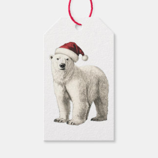 POLAR BEAR WITH SANTA HAT GIFT TAG