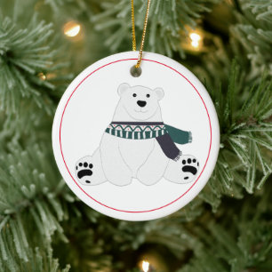 Polar Bear With Scarf Ceramic Tree Decoration