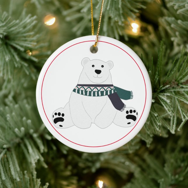Polar Bear With Scarf Ceramic Tree Decoration (Tree)