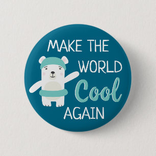 Polar bear with swim ring stop global warming 6 cm round badge