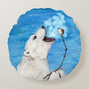 Polar Bear with Toasted Marshmallow Round Cushion