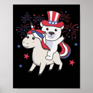 Polar Bear With Unicorn For Fourth Of July Poster