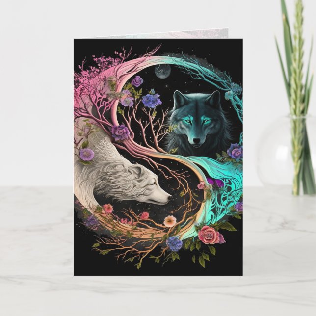 Polar Bear Wolf Yin Yang Graphic Arts Card (Front)