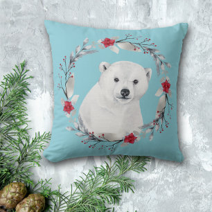 Polar Bear Wreath Kid's Christmas Floral Cushion