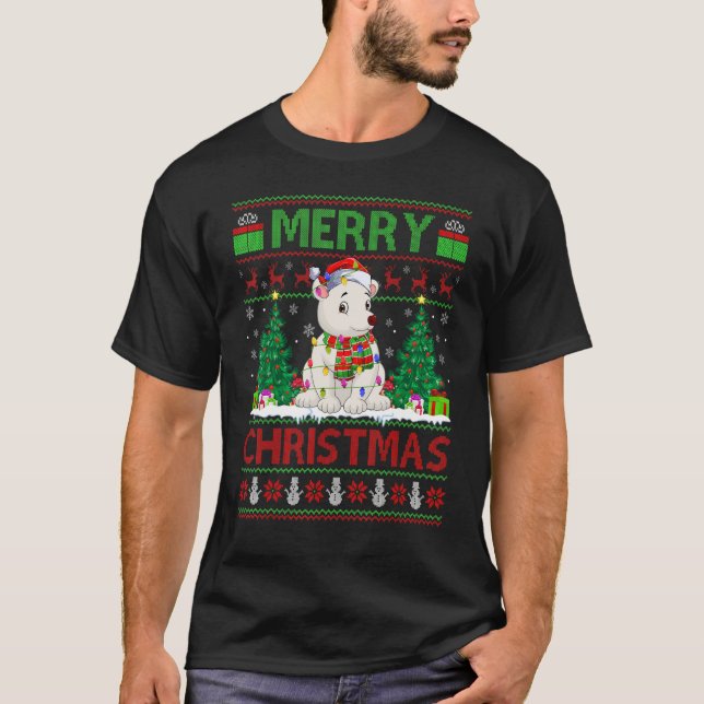 Polar Bear   Xmas Tree Ugly Santa Polar Bear Chris T-Shirt (Front)