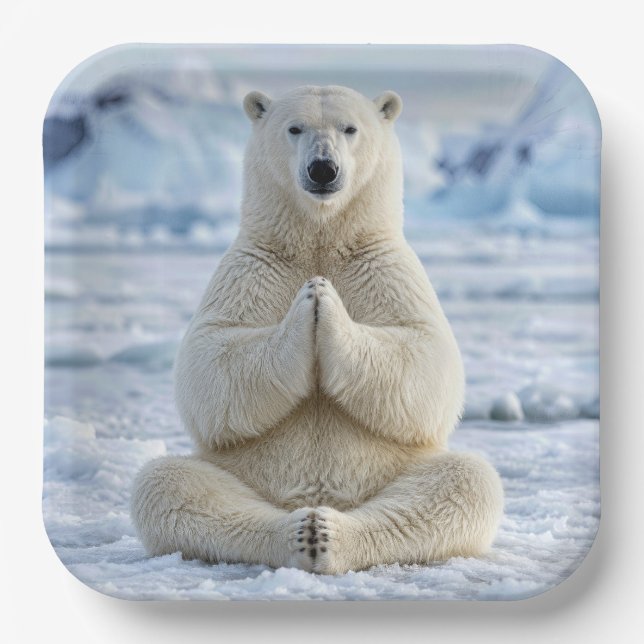 Polar Bear Yoga Pose Paper Plate (Front)