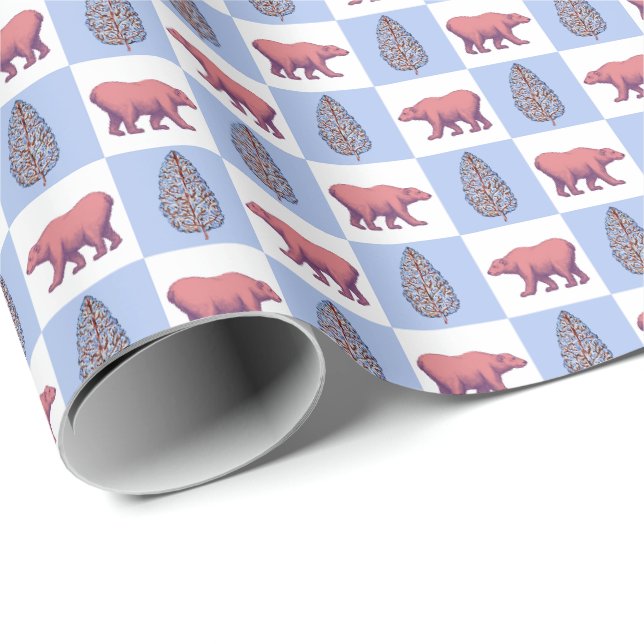 Polar Bears and Block Print Topiary Wrapping Paper (Roll Corner)