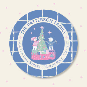 Polar Bears and Christmas Tree Blue Envelope Seal 