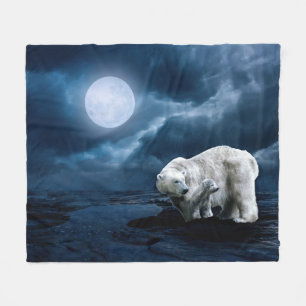 Polar Bears and Full Moon Fleece Blanket