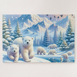 Polar Bears and Snowy Winter Scene Painting Jigsaw Puzzle