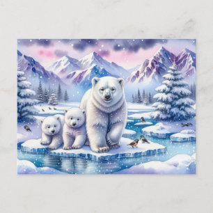 Polar Bears and Snowy Winter Scene Painting Postcard