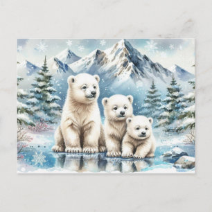 Polar Bears and Snowy Winter Scene Painting Postcard