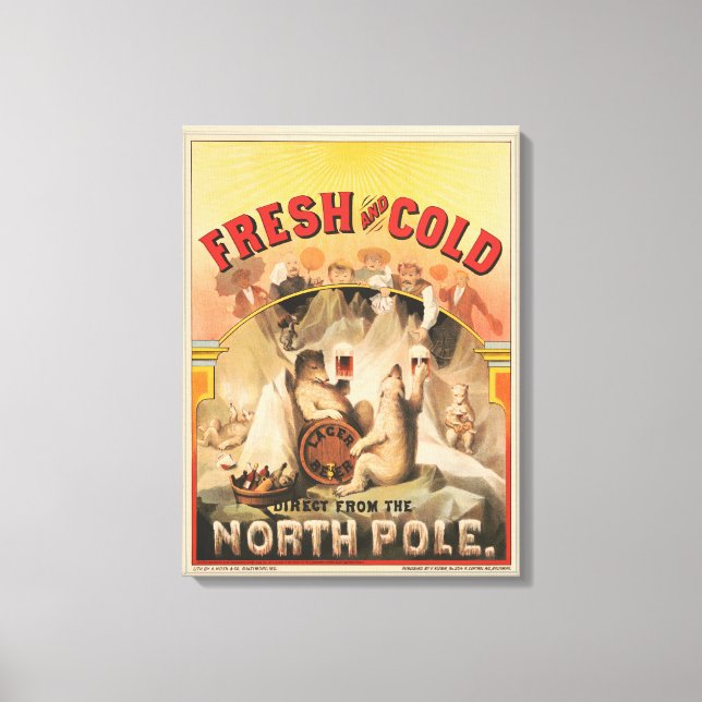 Polar Bears Are Enjoying Mugs Of Lager Beer Canvas Print (Front)