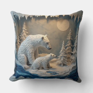 Polar Bears Blue Arctic Forest Scene 🐻❄️ Cushion