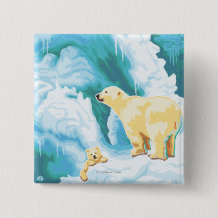 Polar Bears & Cub - Katmai, Alaska 15 Cm Square Badge
