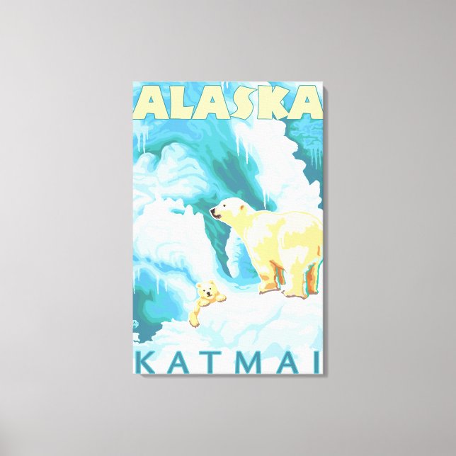 Polar Bears & Cub - Katmai, Alaska Canvas Print (Front)
