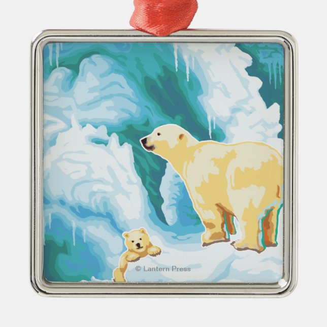 Polar Bears & Cub - Katmai, Alaska Metal Tree Decoration (Front)