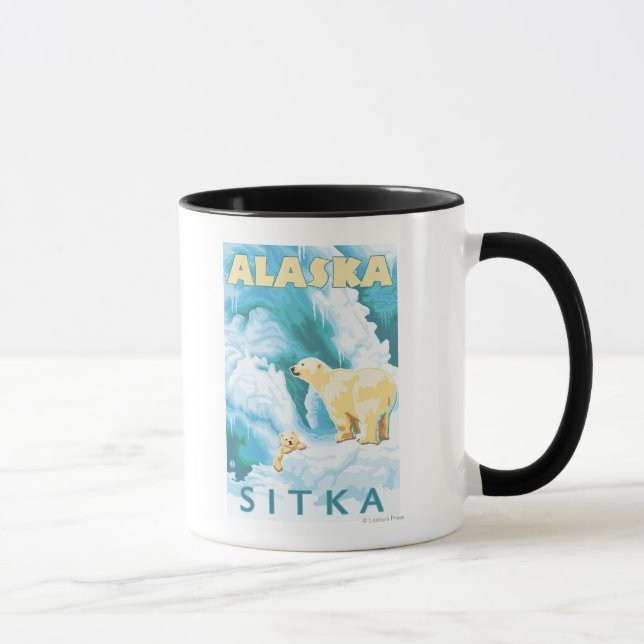 Polar Bears & Cub - Sitka, Alaska Mug (Right)