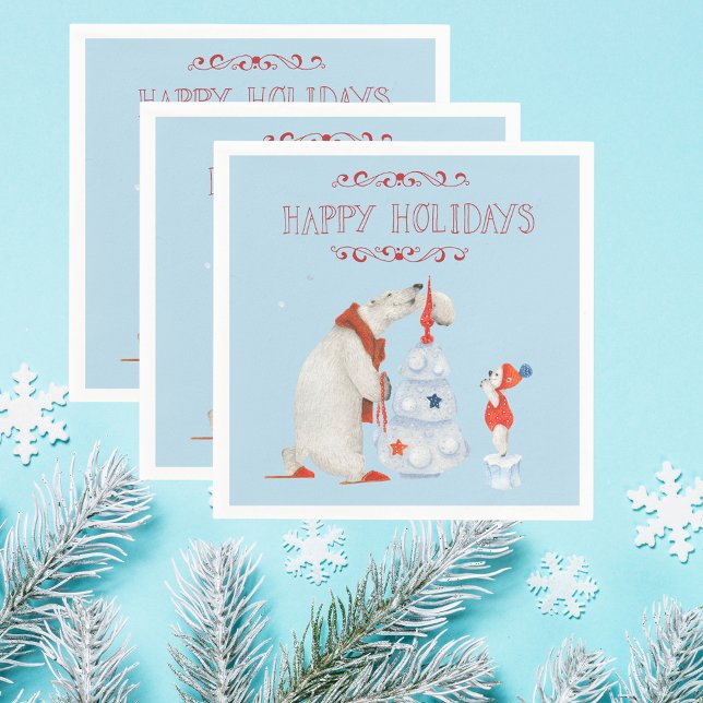 Polar Bears Decorating Tree Napkin (Creator Uploaded)