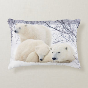Polar Bears female and Two cubs Decorative Cushion