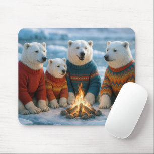 Polar Bears Gathering Around a Bonfire Mouse Pad