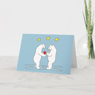 Polar Bears giving Heart and Yellow Stars Holiday Card